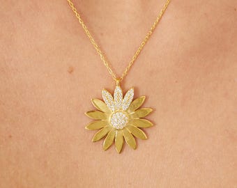 Collana Girasole In Argento Sterling 925 Placcato Oro - Ciondolo 'You Are My Sunshine', 1,8 Cm, Catena 40+5 Cm, Regalo Per Donne
