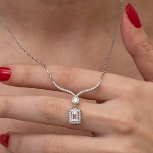 Sterling Silver Baguette Zircon Necklace: Rhodium-Plated Wedding Jewelry