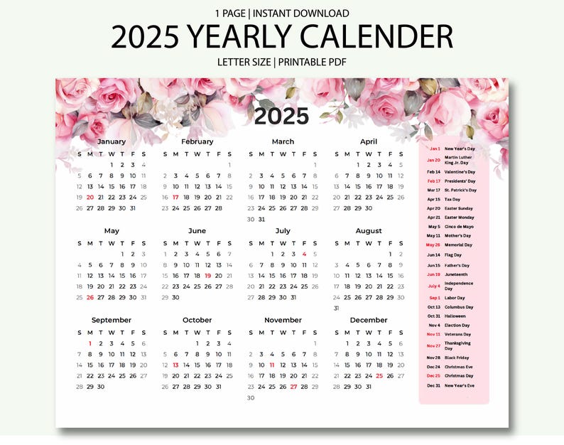 2025 Year Calendar Printable Landscape, Minimalist Calendar, Yearly