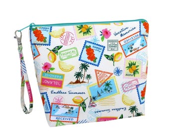 Vacation Tall Zippered Pouch, Endless Summer Knitting Project Bag or Make Up Bag