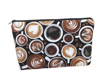 Coffee Make-up Bag,  Latte Coffee Cups, Cosmetic Zipper Pouch