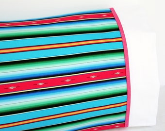 Pillow Case, Turquoise Baja Fiesta Stripe, Standard Bed Pillowcase by OceanPatch