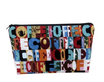 Coffee Make-up Bag, Print Block Text, Cosmetic Zipper Pouch