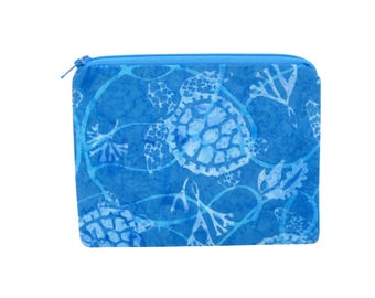 Blue Sea Turtle Zipper Pouch, Bali Batik, Gift for Her