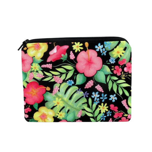 Tropical Zipper Pouch, Luau Floral, Gift for Her