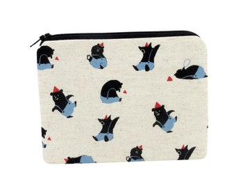 Bear Zippered Pouch, Party Bears on Natural Linen, Small Zipper Purse