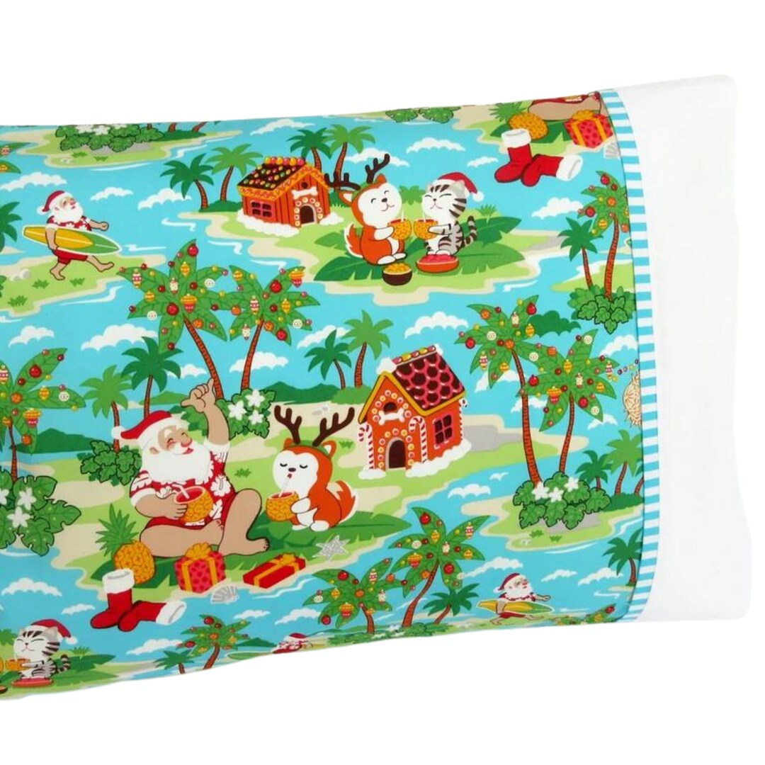 Christmas Pillow Case, Hawaiian Island Santa, Standard Bed Kids