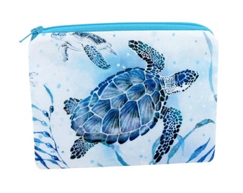 Turtle Zipper Pouch, Ocean Blue Sea Turtles, Small Zippered Bag