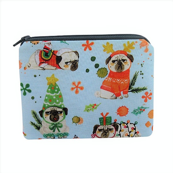 Dog Zippered Pouch, Bah Hum Pug Christmas Dogs, Zipper Bag