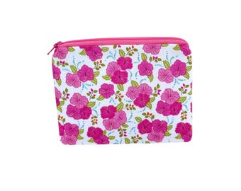 Tropical Zipper Pouch, Hawaiian Hibiscus Floral, Gift for Her
