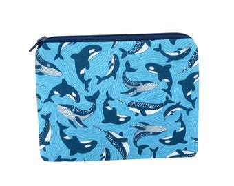 Small Zipper Pouch, Narwhals and Whales Fins and Tails Bag