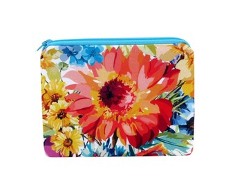 Floral Small Zipper Pouch, Watercolor Garden Zip Bag