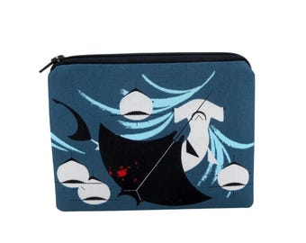 Shark Zipper Pouch, Shark Feast on Teal, Charley Harper Coastal Bag