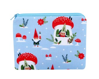 Gnome Zipper Pouch, Gnome Noel Village, Blue Coin Purse