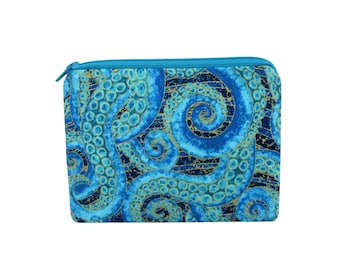 Tentacles Small Zipper Pouch, Shimmer Enigma Octopus, Blue Coin Purse