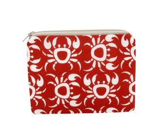 Crab Zipper Pouch, Coastal crabs on Coral, Small Zip Bag