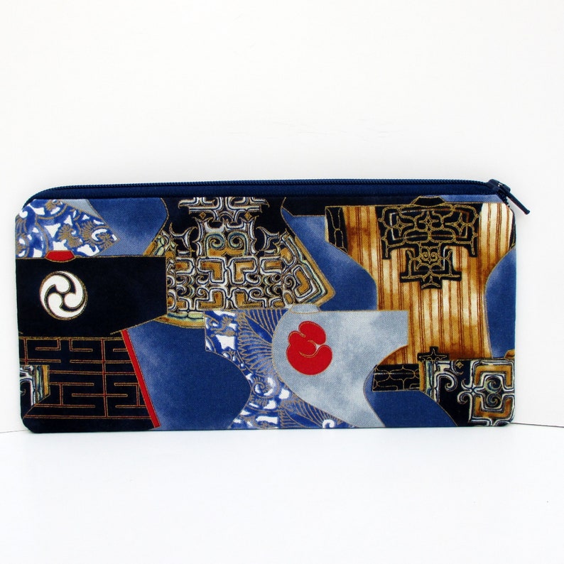 Blue Kimono Bag Zippered Pencil Pouch