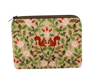 Squirrel Zipper Pouch, Fall Forest Squirrels, Woodland Animal Coin Purse
