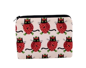 Strawberry Cats Zipper Pouch, Cat Lover Gift
