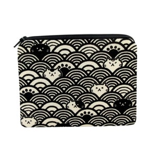 Cat Zipper Pouch, Black Cat Scallops, Small Zippered Bag