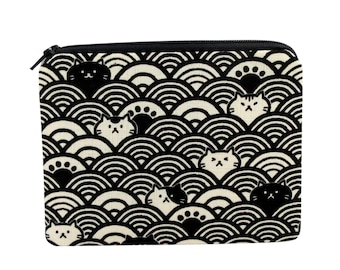 Cat Zipper Pouch, Black Cat Scallops, Small Zippered Bag