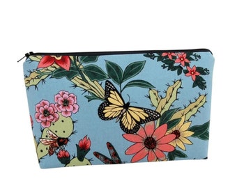 Butterfly Zippered Make Up Bag, Hacienda Cactus Cosmetic Zipper Pouch