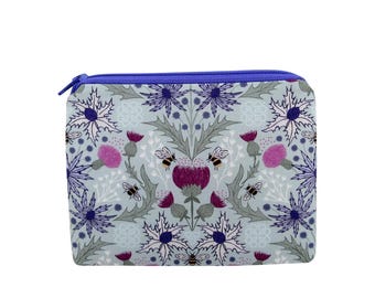 Celtic Pouch Small Zippered, Thistles and Bees Coin Purse