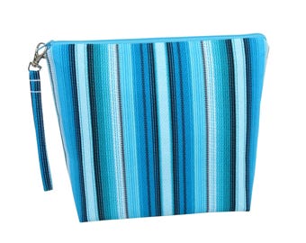 Project Bag, Baja Surf Fiesta Stripe, Tall Zippered Pouch for Cosmetics or Organizing