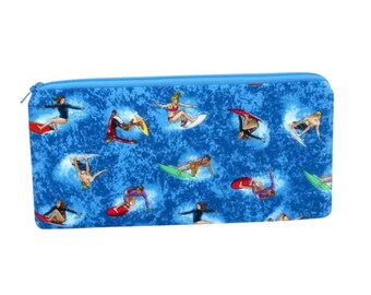 Surfers Zippered Pencil Pouch, Ocean Water Sport Bag