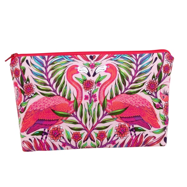 Flamingo Cosmetic Zipper Pouch, Tula Pink Daydreamer, Zippered Make Up Bag