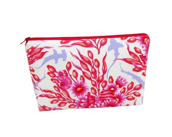 Shark Zipper Pouch, Tula Pink Floral Reef Zippered Cosmetic Bag