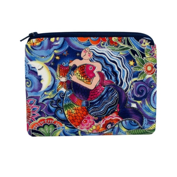 Mermaid Zipper pouch,  Sea Goddess, Laurel Burch Fabric
