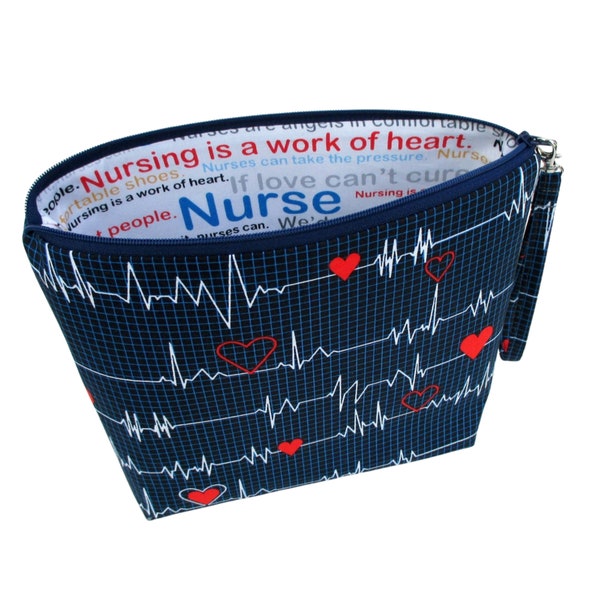 Nurse Tall Zippered Cosmetic Pouch Bag with Strap, Calling All Nurses, EKG Heart Monitor, Heartbeat Bag, Gift for Nurse
