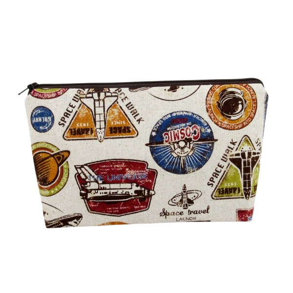 Zippered Make Up Bag, Space Travel Canvas Cosmetic Zipper Pouch