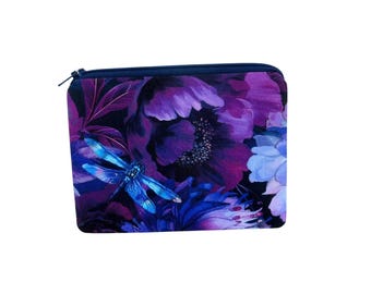 Pouch Small Zippered, Dragonfly Mist Floral Coin Purse