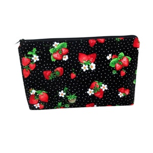 Cosmetic Zipper Pouch, Blooming Strawberries Bag