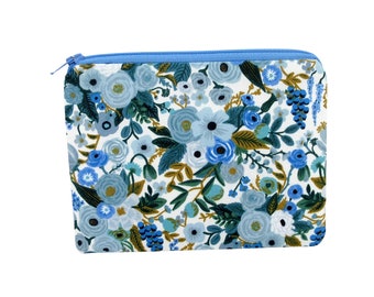 Floral Small Zipper Pouch, Blue Garden Party, Rifle Paper Co Zip Bag