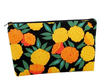 Cosmetic Zipper Pouch, Maravilla Marigolds Floral Bag