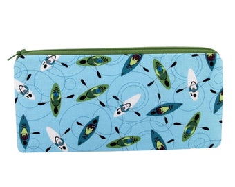 Kayak Zippered Pencil Pouch, Kayaking Along, Ocean Water Sport Bag