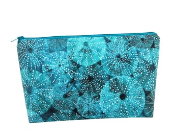 Sea Urchin in Teal, Make up Cosmetic Zipper Pouch,