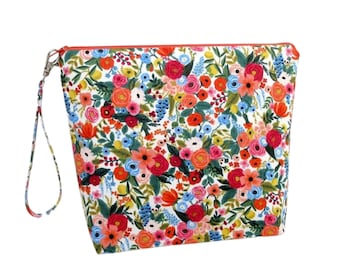 Floral Project Bag, Wildwood Garden Party. Tall Zippered Pouch