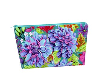 Dahlia Zipper Pouch, Tula Pink Untamed Flower Zippered Cosmetic Bag