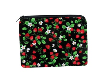 Zipper Pouch, Strawberry Vines, Small Zippered Coin Purse