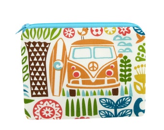 Surf Van Zipper Pouch, Retro Beach Love Bus, Small Coin Purse, with Organic Cotton