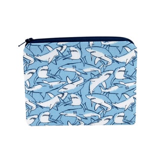 Shark Zippered Pouch, Shark Infested Waters, Ocean Animal Zipper Pouch