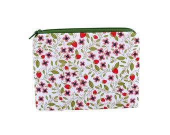 Zipper Pouch, Mini Strawberry Vines, Small Zippered Coin Purse