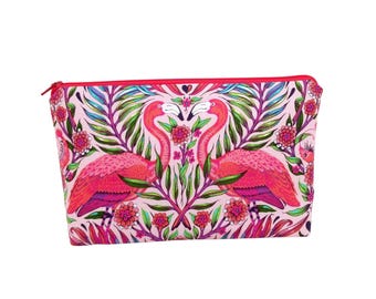 Flamingo Cosmetic Zipper Pouch, Tula Pink Daydreamer, Zippered Make Up Bag