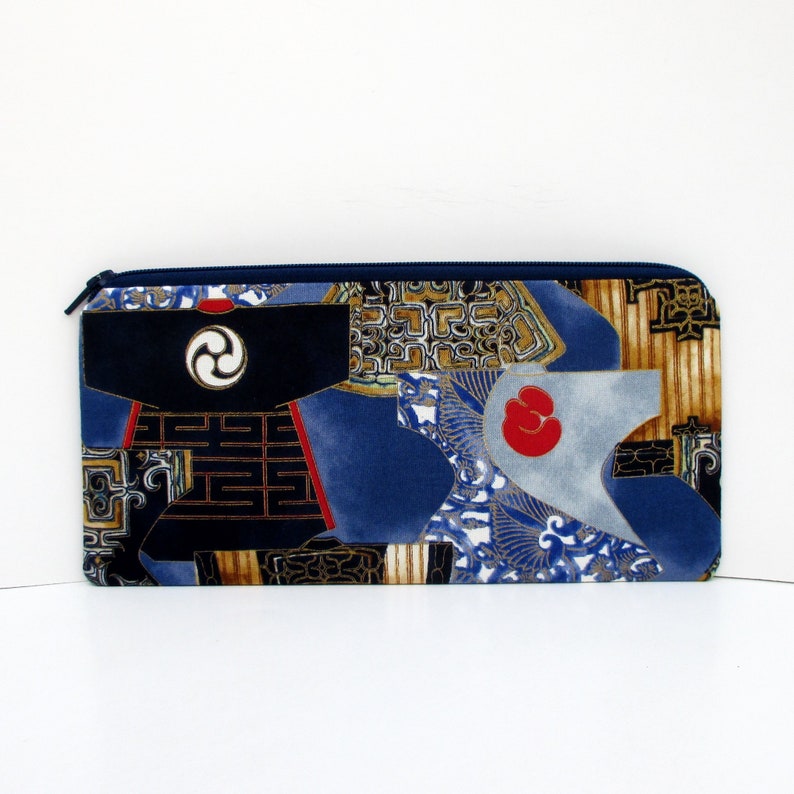 Blue Kimono Bag Zippered Pencil Pouch