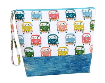 Tall Zippered Pouch, Love Bus Campers, Cosmetic Bag or Knitting Project Bag by OceanPatch