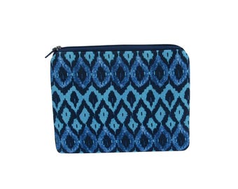 Blue Ikat Zipper Pouch or Coin Purse